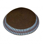 Handmade DMC Knitted Brown Kippah with light blue border