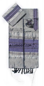 Gabrieli silk Tallit Set in Silver with Purple by aJudaica
