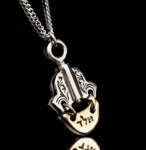 Sterling silver and gold Hamsa Kabbalah pendant