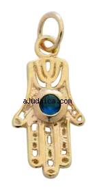 Gold Filled Blue stone Hamsa Pendant by aJudaica
