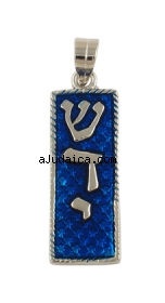 Gold Filled blue Enamel Mezuzah Pendant by aJudaica