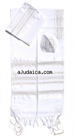 Gabrieli silk Tallit Set in White with Gold and Silver by aJudaica