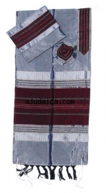 Gabrieli silk Tallit Set in Gray with Red by aJudaica