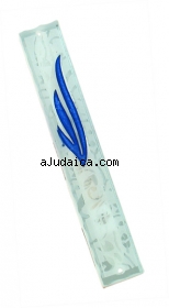 Glass Mezuzah with Floral Design and Blue Shin by aJudaica