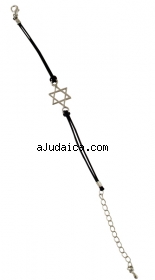 Rhodium Star of David Bracelet on Leather Cord by aJudaica