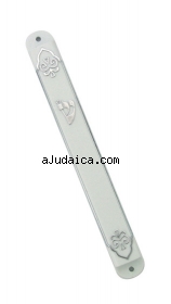 White Plastic Mezuzah with silver design by aJudaica
