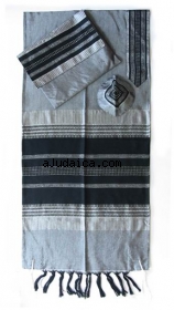 Gabrieli silk Tallit Set in Gray with Black by aJudaica