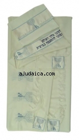 Rikmat Elimelech Embroidered Wool "Menorah" Tallit by aJudaica