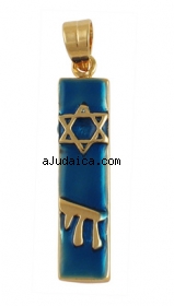 Gold Filled Blue Enamel Mezuzah Pendant by aJudaica