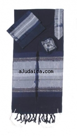 Gabrieli silk Tallit Set in Dark Blue with Silver by aJudaica