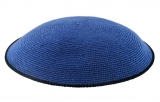 Powder blue DMC knitted kippah with black border