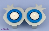 Pomegranates Shabbat Candlesticks By Shraga Landesman- blue