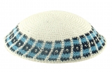 White handmade knitted kippah With Grey And Black Border