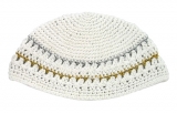 White Frik Kippah with gold and silver border