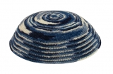 Blue and white DMC knitted kippah