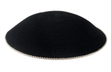 Black DMC knitted kippah with white border