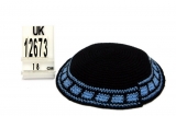 Navy knitted kippah with light blue border