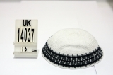 White DMC knitted kippah with dark gray and brown border