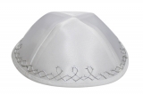 White Terylene Kippah with silver border design