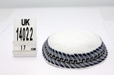 White DMC knitted Kippah with Black And Grey Border