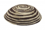 Olive green and beige DMC knitted kippah