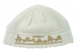 White Frik Kippah with Jerusalem of Gold border