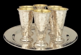 Set of Sterling Silver 6 Kiddush cups and tray