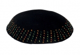 Black DMC knitted kippah with colorful border
