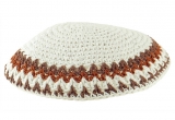 White Knitted Kippah with brown border