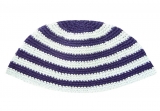 Blue and white striped Frik Kippah