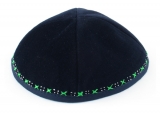 Hand Decorated Green and White Velvet Kippah