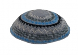 Gray and blue DMC knitted kippah