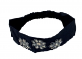 Black Satin Womens Headband with Metallic Beads