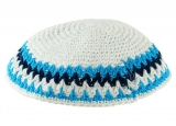 Knitted Kippah with lively blue-black border