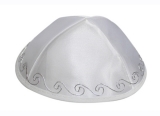 White Terylene Kippah With Floral Edging