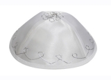 White Terylene Kippah with Circles design