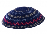Blue DMC knitted kippah with colorful design