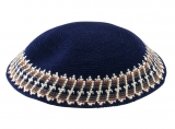 Premium Handmade DMC Knitted Blue Kippah with border design