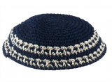 Blue Knitted Kippah with white border
