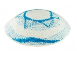 White Knitted Kippah with light blue Star of David