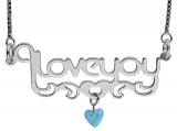 Sterling Silver "I Love You" Necklace with Opal Heart