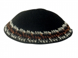 Black handmade knitted kippah With Brown White Grey Border