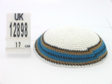 White knitted kippah with blue border