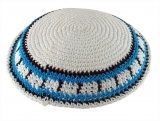 White Knitted Kippah with blue border