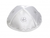 White Terylene Kippah with flower design