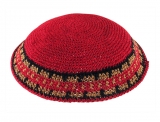 Marooon Knitted Kippah with brown border