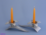 Flower On Leaf Shabbat Candlesticks By Shraga Landesman