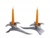 Flower On Leaf Shabbat Candlesticks By Shraga Landesman