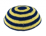 Blue and Yellow Striped Knitted Kippah