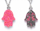 Small Pink Oriental Hamsa Necklace